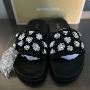 Michael Kors Tyra Jewel Embellished Glitter Slide size 10